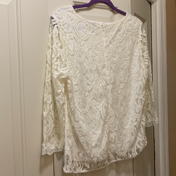 Adrianna Papell White Lace, Sheer 3/4 length sleeve, White underlay, Size L - Picture 10 of 11